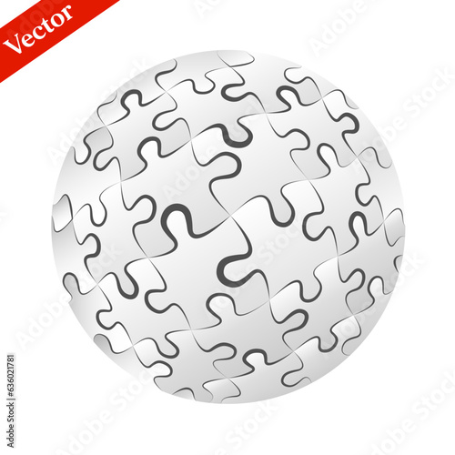 Jigsaw puzzle globe sphere. Vector isolated on white background.