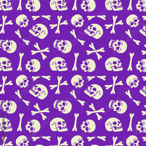 Halloween Skulls and Bones Seamless Pattern. Spooky Vector Texture. Illustration Wallpaper