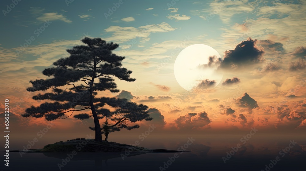 Pine tree shadow against cloudy sky. silhouette concept Pine tree shadow against cloudy sky. silhouette concept
