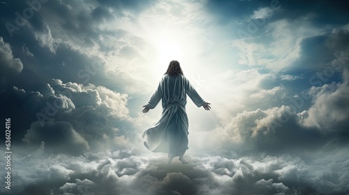 Photo Ascension of Jesus in clouds Second coming Christian Easter Faith Christianity
