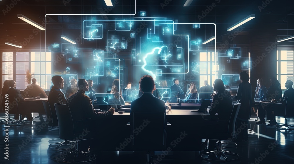 Future technology concept Abstract virtual question mark hologram on modern coworking room background. silhouette concept Future technology concept Abstract virtual question mark hologram on modern coworking room background. silhouette concept