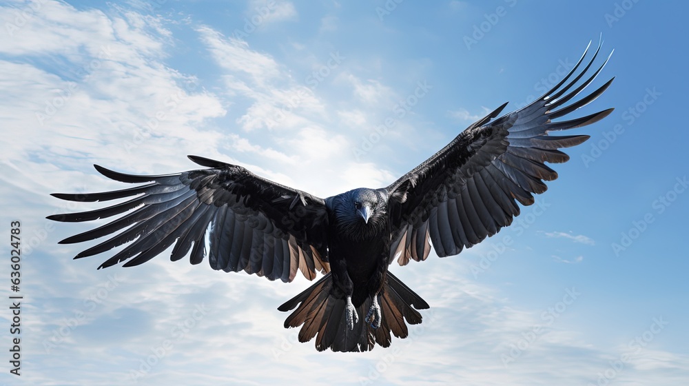 Fototapeta premium Lonely black bird flying in the sky. silhouette concept