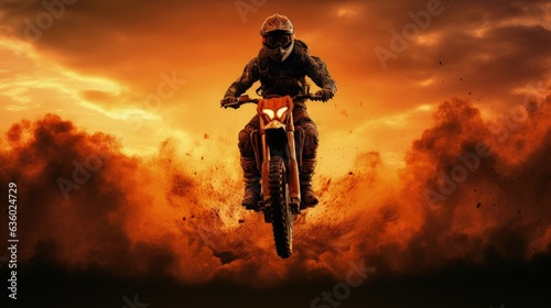 Burning sky frames silhouette of MX Rider © HN Works