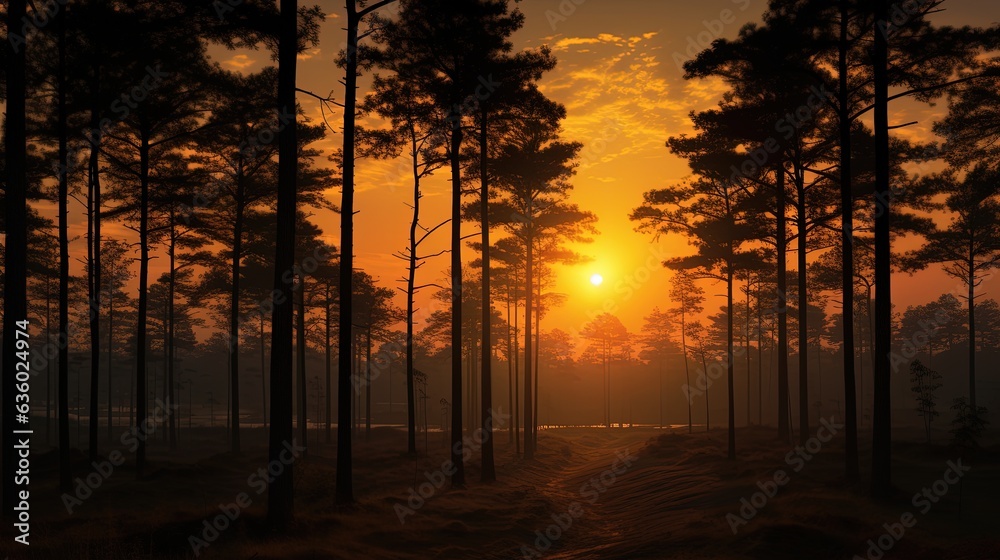 Sunrise in Pine Forest Thailand. silhouette concept Sunrise in Pine Forest Thailand. silhouette concept
