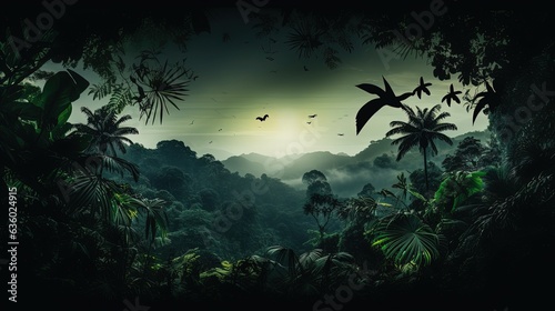Silhouette of a jungle in the tropics