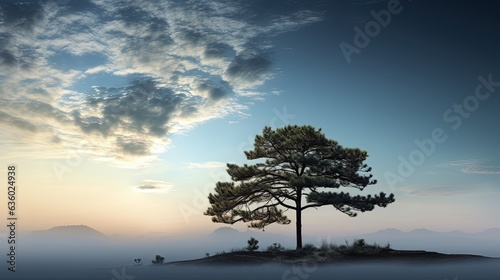 Pine tree shadow against cloudy sky. silhouette concept