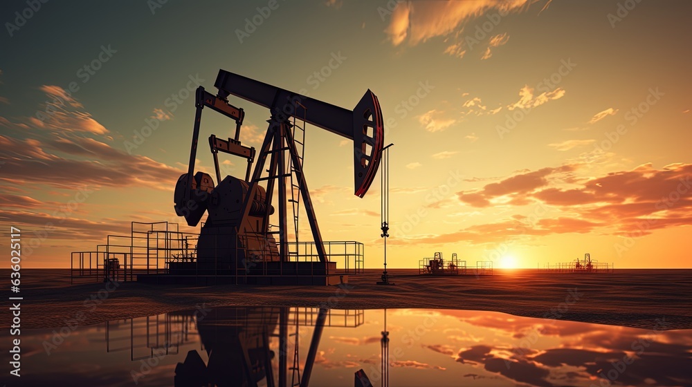 Industrial machinery used to pump oil. silhouette concept