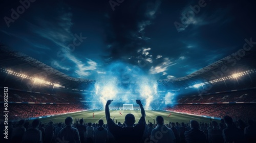 Fans at a stadium for a football or soccer match. silhouette concept