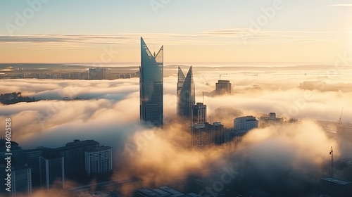 Gorgeous foggy view of downtown Vilnius Lithuania in spring. silhouette concept