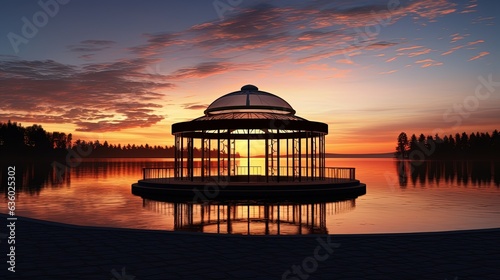 Petrozavodsk Karelia Russia s rotunda pavilion near Onega lake. silhouette concept photo