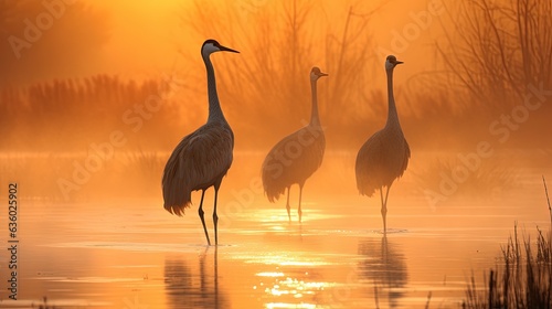 Cranes in mist Bosque del Apache NM. silhouette concept