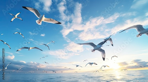 Obraz na płótnie Seagull birds blue sky. silhouette concept w salonie