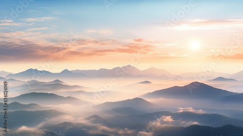 Sunrise seen from behind mountains above the Sea of Mist in Chiang Khan Thailand. silhouette concept