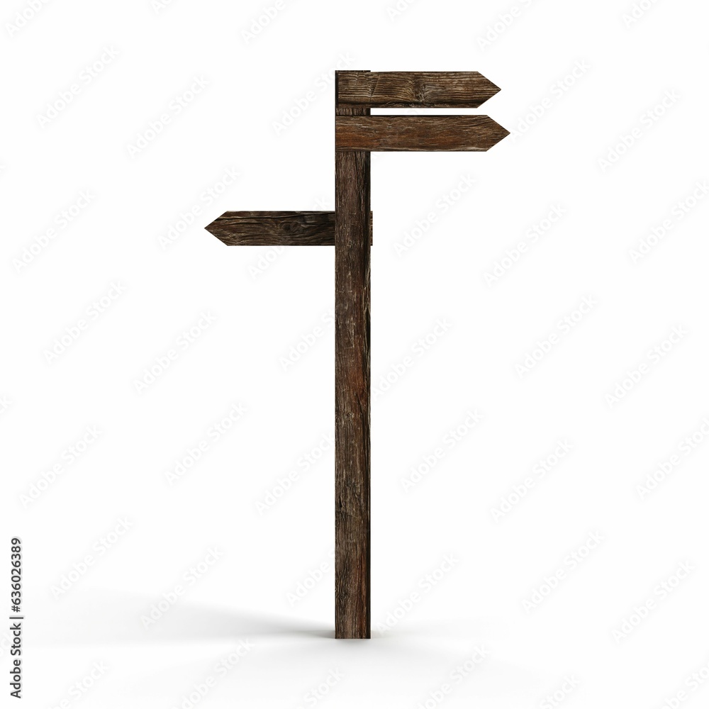 3D rendering of a wooden road sign isolated on a white background 3D rendering of a wooden road sign isolated on a white background