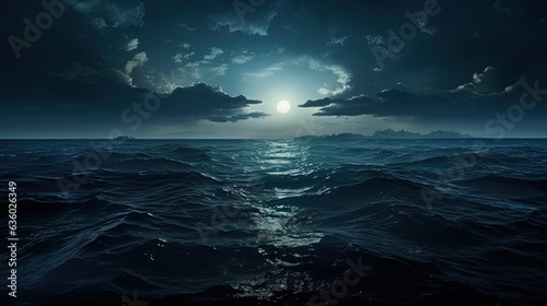 Full moon shining over the ocean landscape. silhouette concept © HN Works