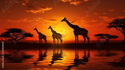 Safari sunset with golden wildlife silhouettes