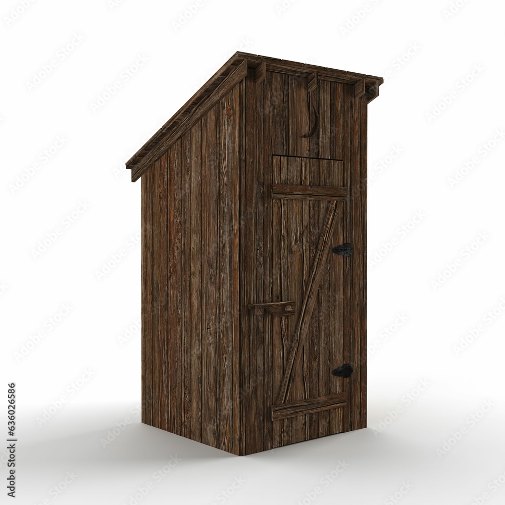 3D rendering of a wooden cabin isolated on a white background