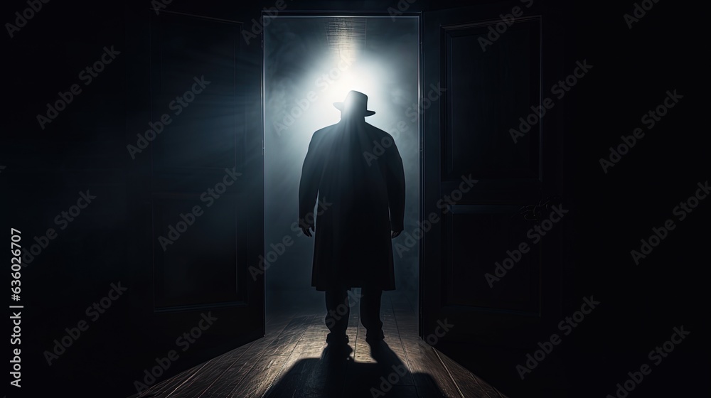 Obraz premium Unseen adult male lurking behind the door. silhouette concept