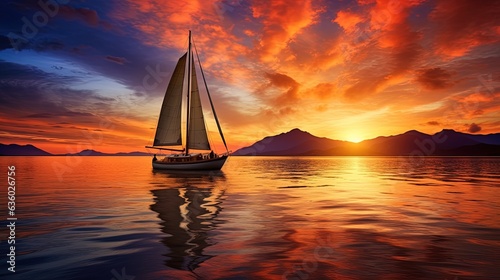 Sail boat silhouette photo at sunset © HN Works