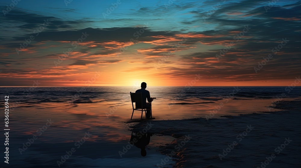 The man seated seaside. silhouette concept