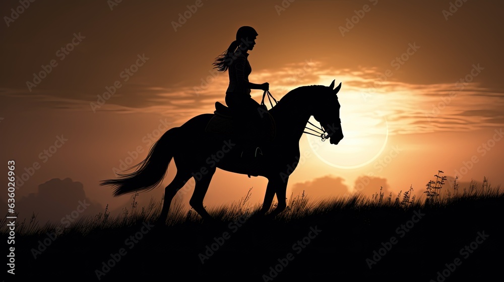 Silhouette of a person riding a horse