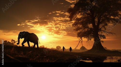 Elephant s silhouette in Thai countryside