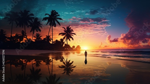 Tropical beaches and countries from a distant location. silhouette concept