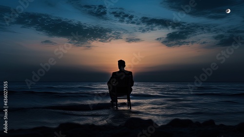 The man seated seaside. silhouette concept
