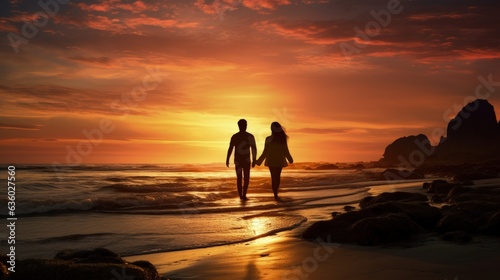 Silhouetted young couple against sunset in a coastal landscape © HN Works