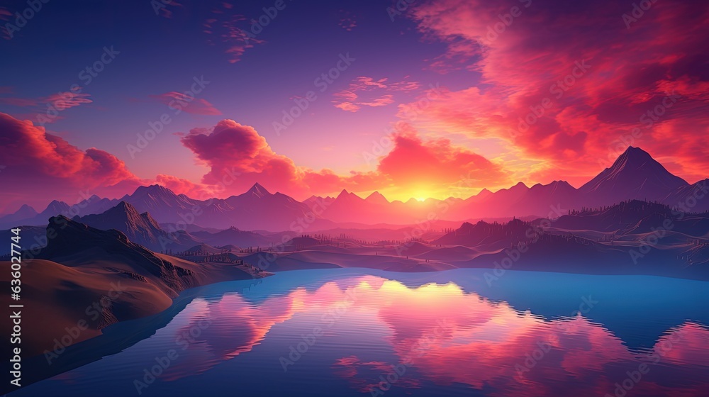 Gorgeous sunset over mountain range. silhouette concept