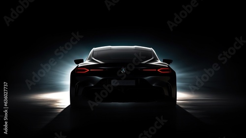 Car silhouette with glowing lights against dark background focus on detail © HN Works