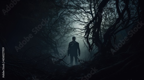 Creepy figure in shadowy woods. silhouette concept © HN Works