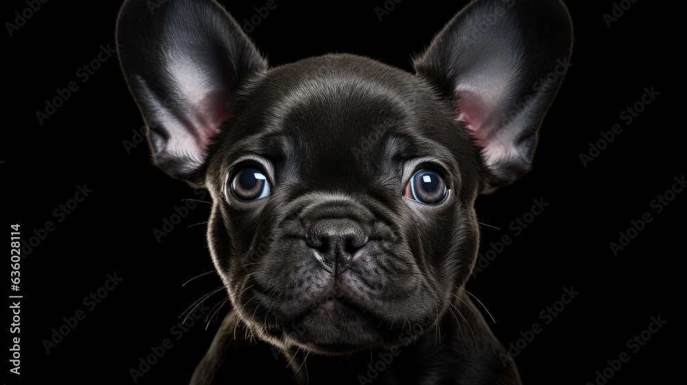French bulldog puppy portrait black background. silhouette concept