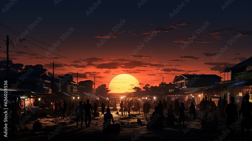 Obraz premium Community market after sunset. silhouette concept