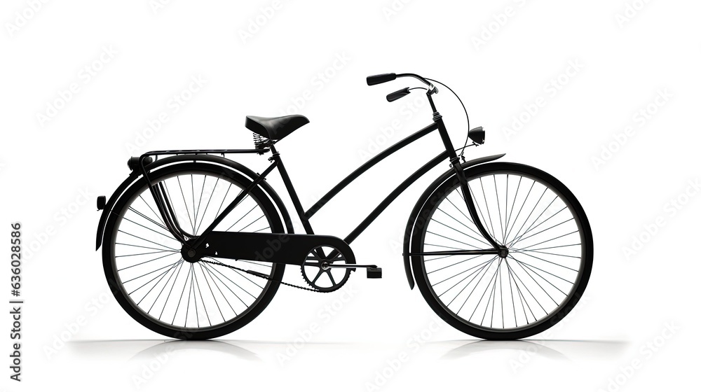 Isolated white vintage bike with shadow. silhouette concept