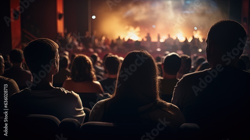 Audience in the theater watching concert out of focus. silhouette concept