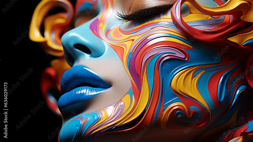 Painted Diversity: A Woman's Face Adorned in Acrylic Celebrates Freedom, LGBT Awareness, and High Fashion Painted Diversity: A Woman's Face Adorned in Acrylic Celebrates Freedom, LGBT Awareness, and High Fashion