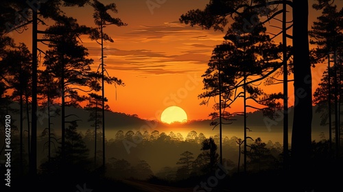 Sunrise in Pine Forest Thailand. silhouette concept photo