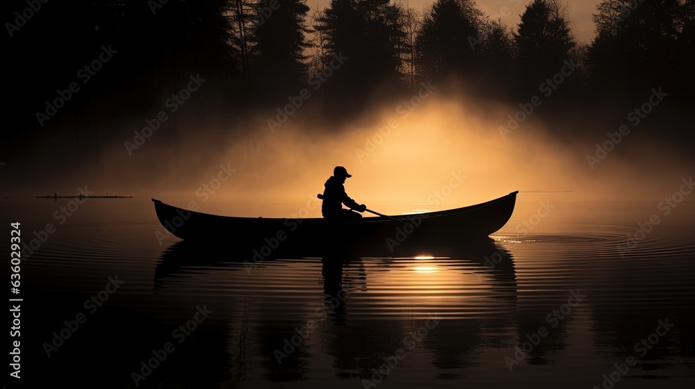 Silhouette of a canoe