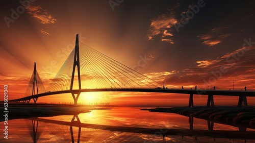 Cable stayed bridge silhouette at dusk photo