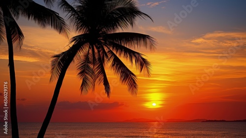 Palm trees outline in Thailand during sunset. silhouette concept