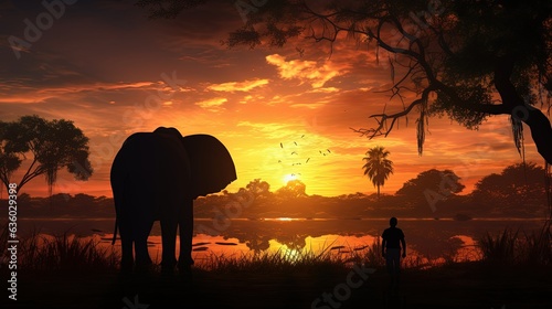 Elephant s silhouette in Thai countryside