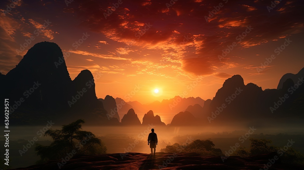 Thailand mountain silhouette at sunrise