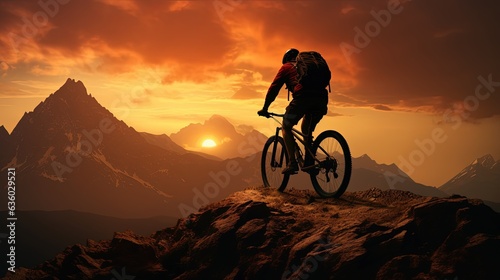 Man on mountain bike sunset silhouette