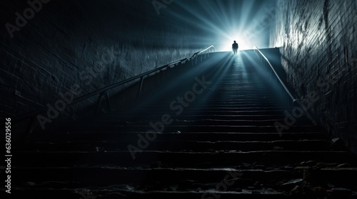 dramatic perspective of subterranean steps. silhouette concept