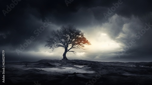 Obraz na plátně a solitary tree outline against a dark and turbulent sky