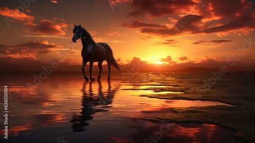 Horizon with equine companion. silhouette concept