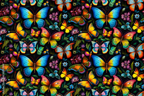 Butterflies alebrije folk art seamless texture, tiling pattern, wallpaper, background, texture © Sunshower Shots