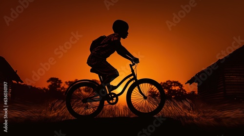 Boy on bike for fitness silhouette