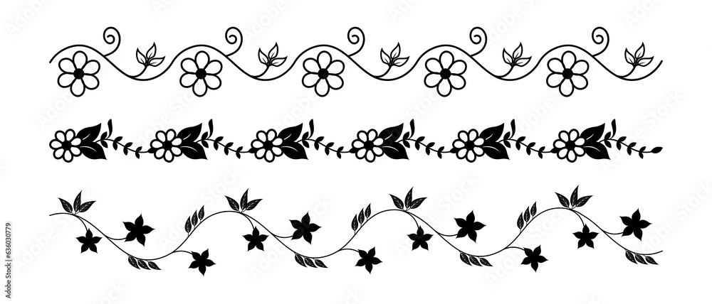 Fototapeta premium Floral wedding dividers borders delimiters flourish vignettes separators vector illustration